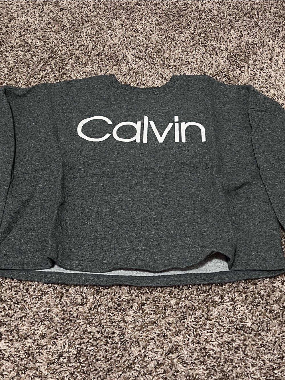 Calvin Klein Women's Charcoal Crewneck Crop Sweatshirt & joggers White Logo Sz M